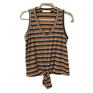 Tie front striped tank top shirt